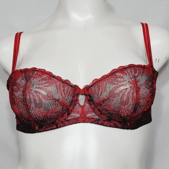 34DD Paramour 115009 Ellie Demi Unlined Lace Japanese Red Blossoms🌹 NWT - Picture 2 of 16